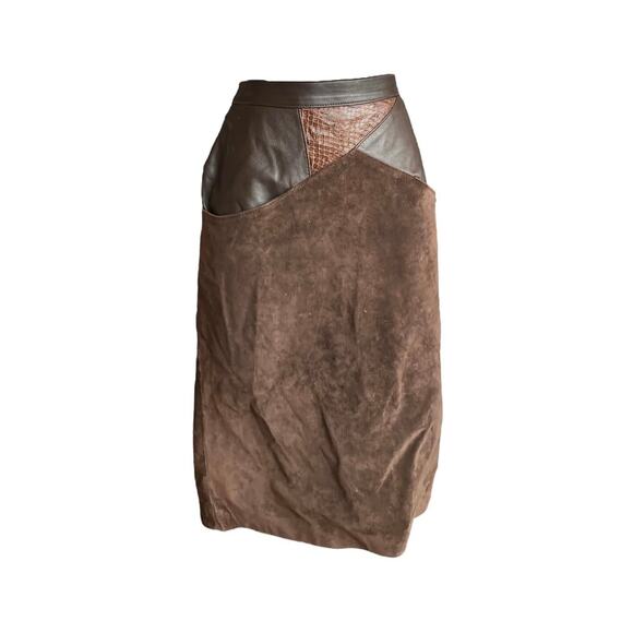 BROWN VTG LEATHER SNAKESKIN SKIRT - Picture 4 of 6